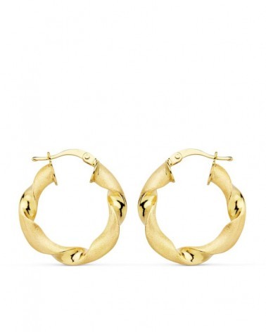 Aros oro 18k amarillo mate brillo trenzados 24mm