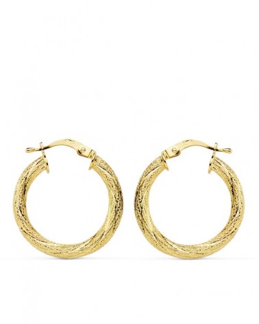 Aros oro 18k amarillo granillados 21mm