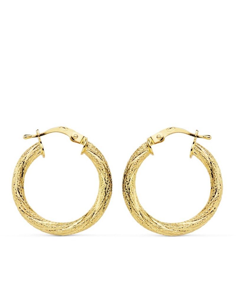 Aros oro 18k amarillo granillados 21mm