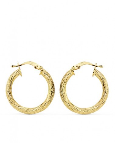 Aros oro 18k amarillo granillados 21mm