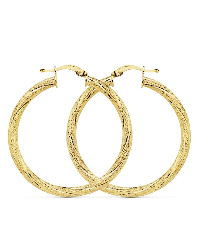 Aros oro 18k amarillo granillados 32mm diámetro