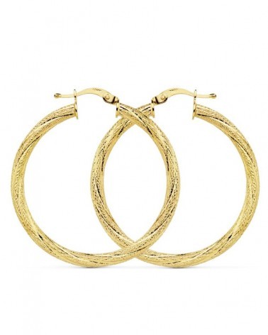 Aros oro 18k amarillo granillados 32mm diámetro