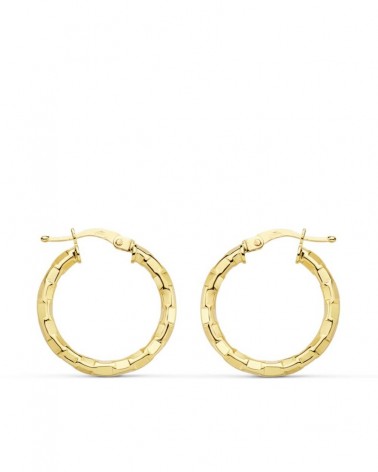 Aros oro 18k amarillo textura cuadrados 20mm