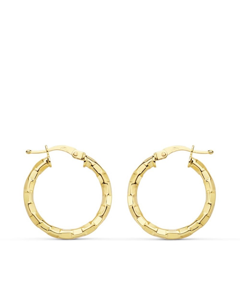 Aros oro 18k amarillo textura cuadrados 20mm