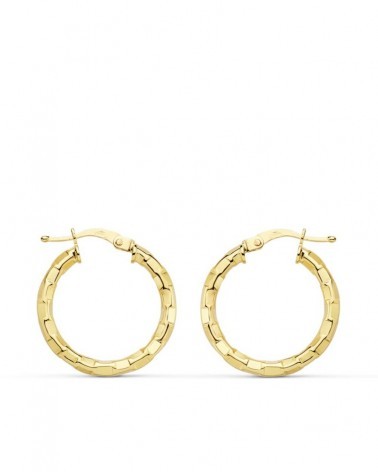 Aros oro 18k amarillo textura cuadrados 20mm