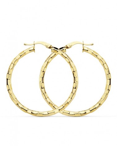 Aros oro 18k amarillo textura cuadrados 34mm
