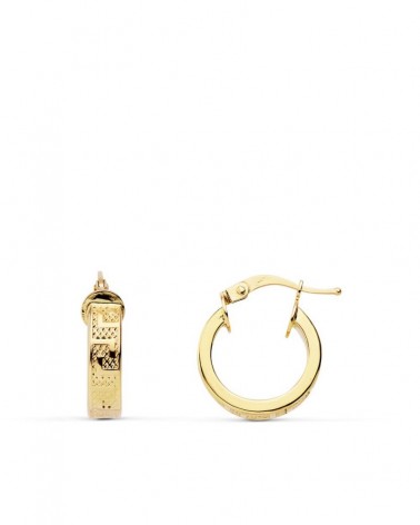 Aros oro 18k amarillo greca hueca 14mm