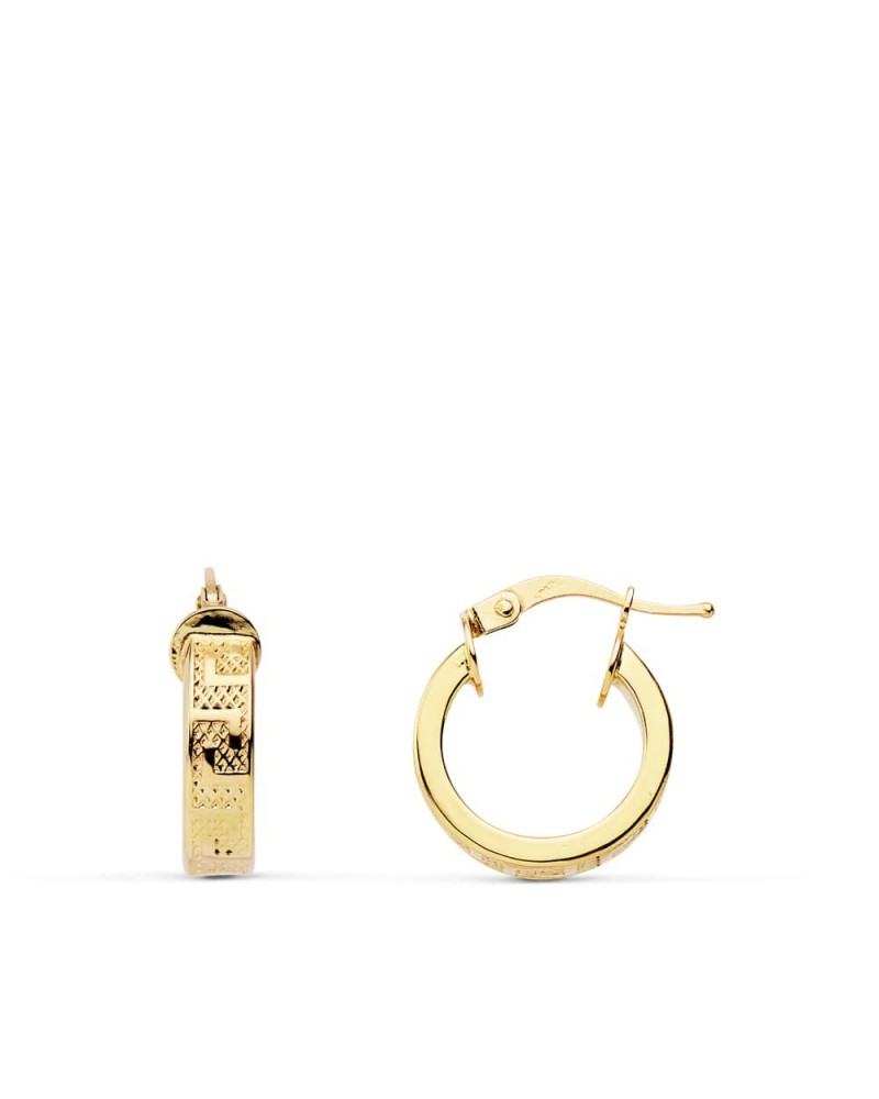 Aros oro 18k amarillo greca hueca 14mm