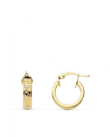 Aros oro 18k amarillo greca hueca 14mm