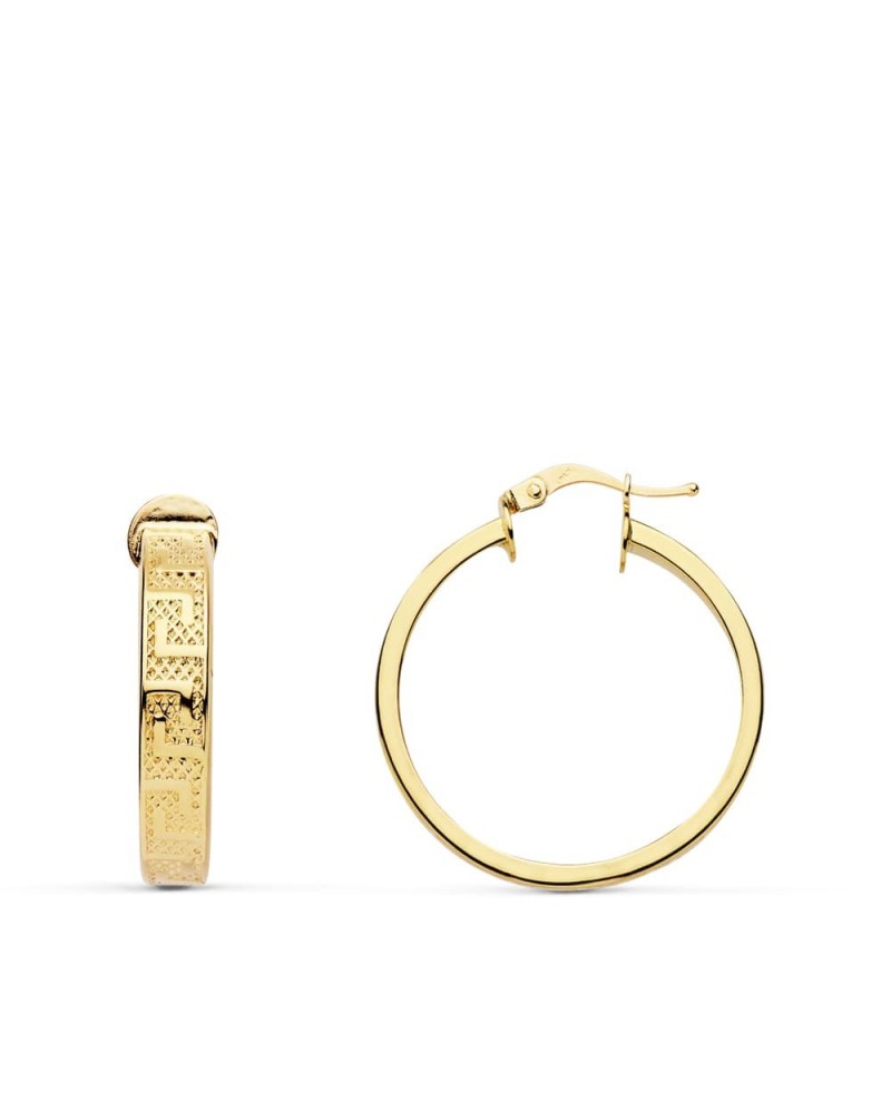 Aros oro 18k amarillo greca hueca 20mm