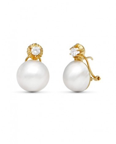 Pendientes oro 18k bicolor perla japonesa 14,5mm