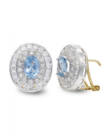 Pendientes oro 18k bicolor omega circonitas azules