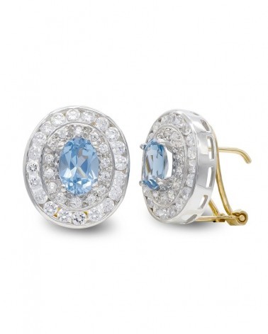 Pendientes oro 18k bicolor omega circonitas azules