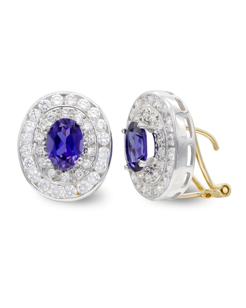 Pendientes oro 18k bicolor amatista circonita omega