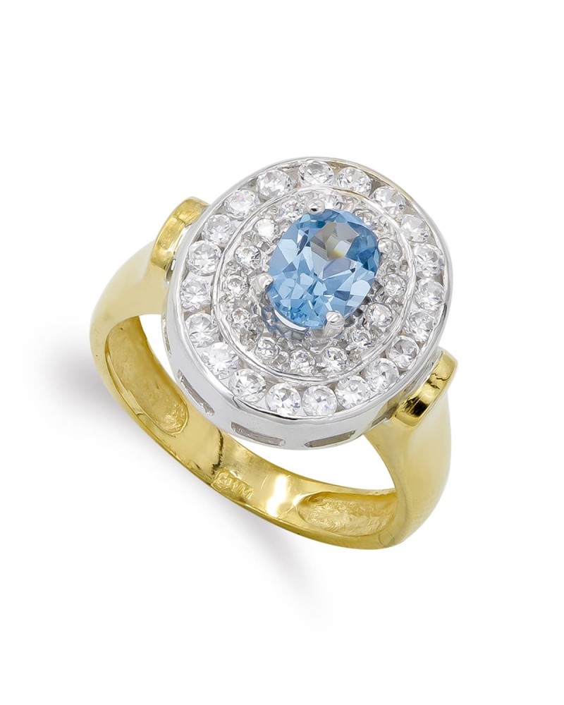 Sortija oro 18k bicolor aguamarina circonitas 16x14mm