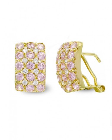 Pendientes oro 18k circonita rosa cierre omega