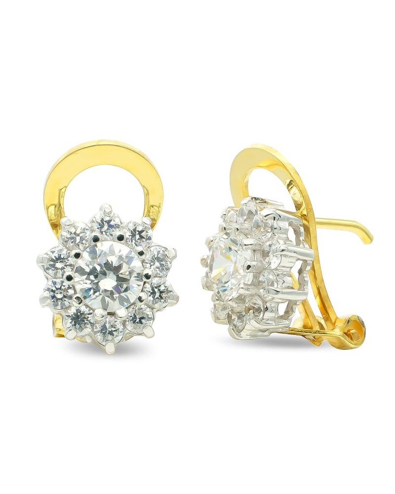 Pendientes oro 18k bicolor circonita 10mm cierre omega