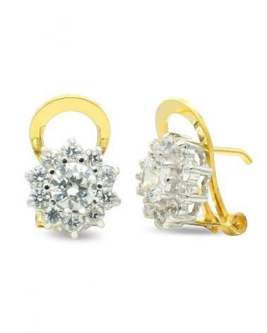 Pendientes oro 18k bicolor circonita 10mm cierre omega