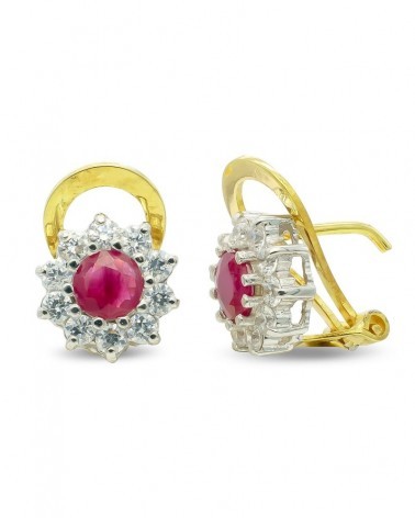 Pendientes oro 18k bicolor circonita cierre omega
