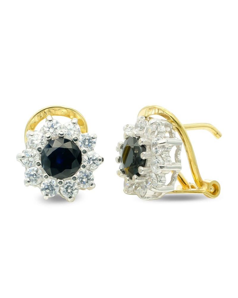 Pendientes oro 18k bicolor omega zafiro circonita