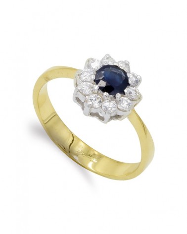 Sortija oro 18k bicolor zafiro circonitas 5mm