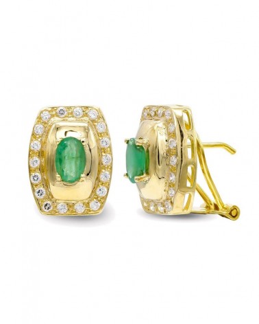 Pendientes oro 18k omega esmeralda circonita