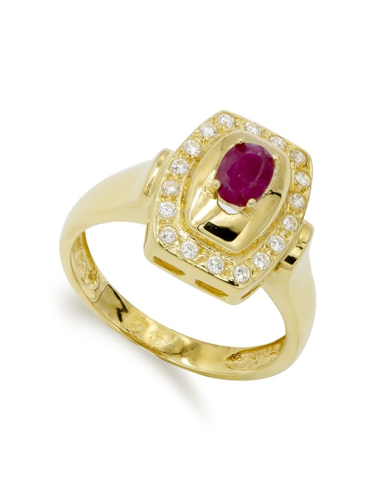 Sortija oro 18k rubí circonitas diseño rectangular