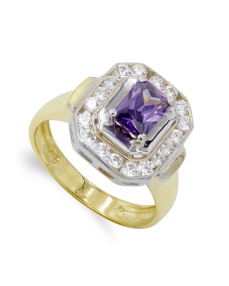Sortija oro 18k bicolor amatista 7x5 mm circonitas