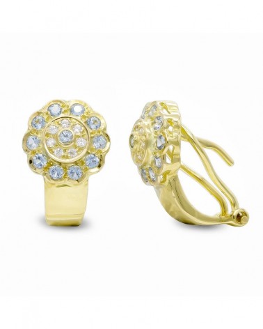 Pendientes oro 18k flor circonita cierre omega