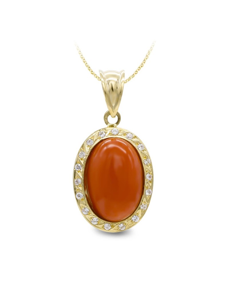 Colgante oro 18k coral circonitas ovalado 14x10 mm