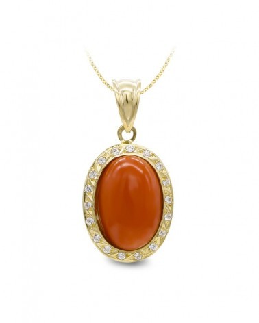 Colgante oro 18k coral circonitas ovalado 14x10 mm