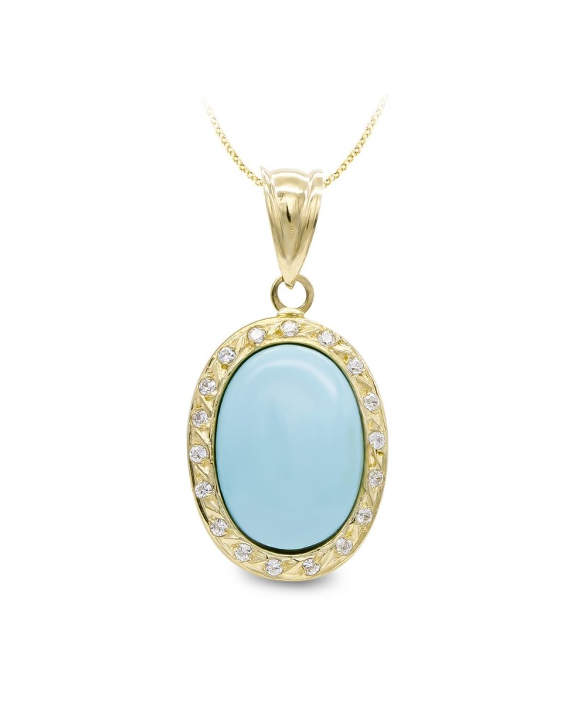 Colgante oro 18k turquesa circonitas oval 14x10 mm