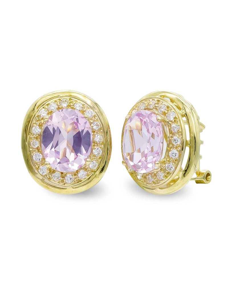 Pendientes oro 18k rosa piedra rosa circonita cierre omega