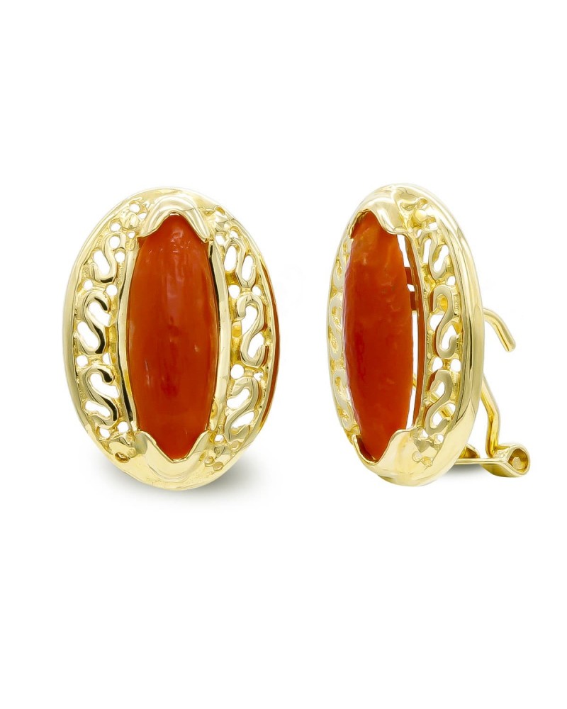 Pendientes oro 18k coral fino cierre omega 26x6mm