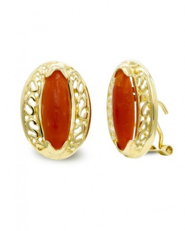 Pendientes oro 18k coral fino cierre omega 26x6mm