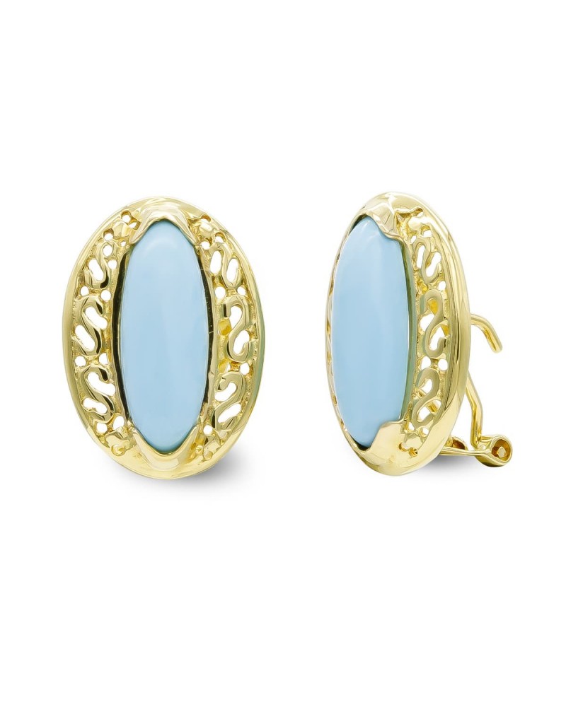 Pendientes oro 18k omega turquesa ovalados 26x6mm
