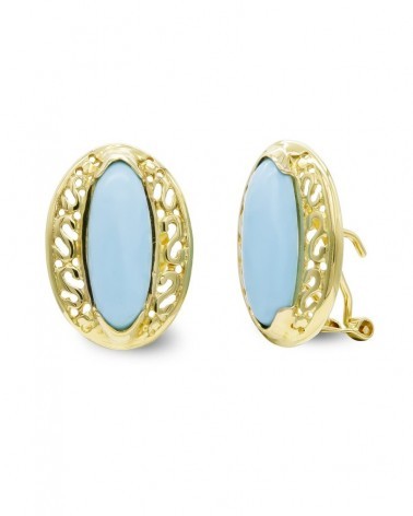 Pendientes oro 18k omega turquesa ovalados 26x6mm