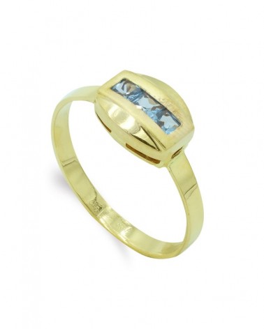 Sortija oro amarillo 18k aguamarina baguette 7,5mm