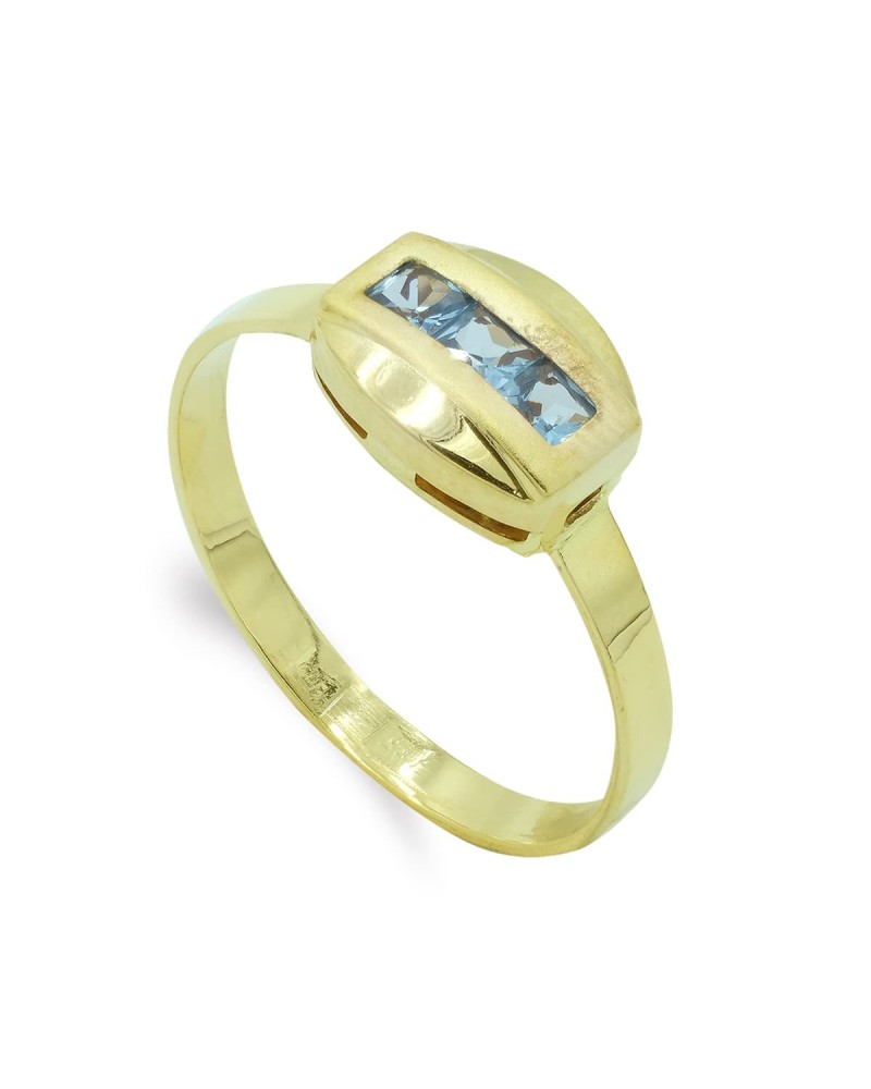 Sortija oro amarillo 18k aguamarina baguette 7,5mm