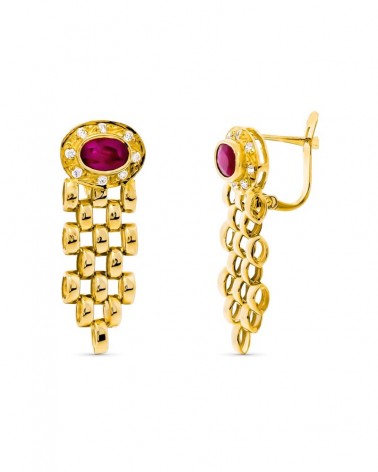 Pendientes oro 18k rubí cierre catalán omega