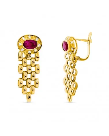Pendientes oro 18k rubí cierre catalán omega