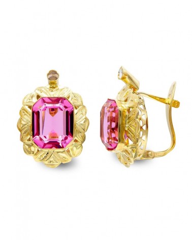 Pendientes oro rosa 18k circonita rosa cierre catalán