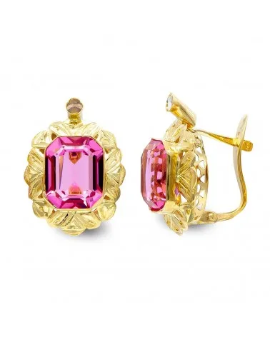 Pendientes oro rosa 18k circonita rosa cierre catalán
