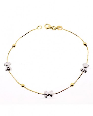 Pulsera oro 18k bicolor motivos oso 19cm