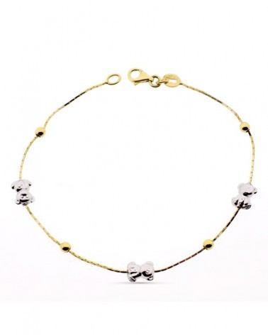 Pulsera oro 18k bicolor motivos oso 19cm