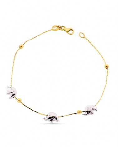 Pulsera oro 18k bicolor elefantes 19cm