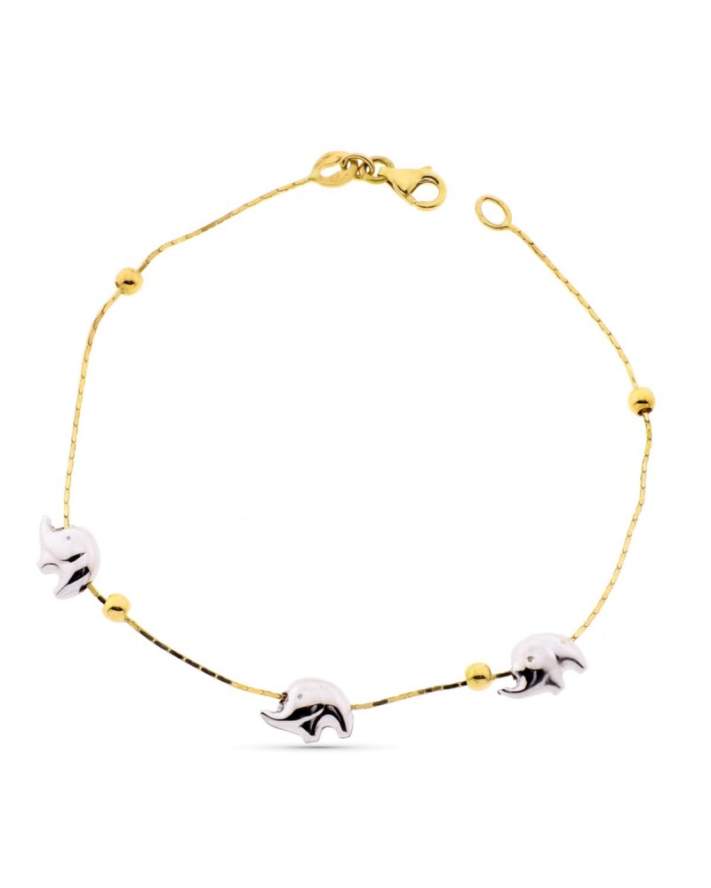 Pulsera oro 18k bicolor elefantes 19cm