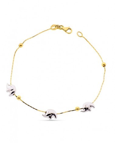 Pulsera oro 18k bicolor elefantes 19cm