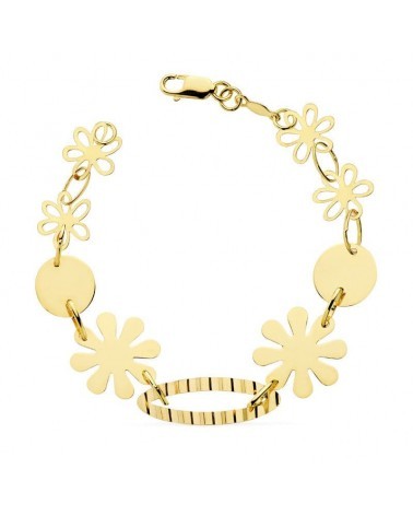 Pulsera oro 18k amarillo flores círculos 20cm