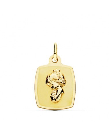 Medalla oro 18k Virgen niña rectangular 19x13mm